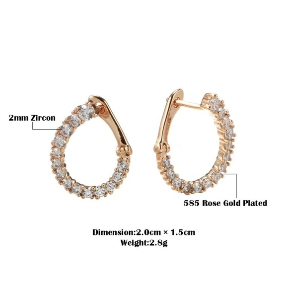 Rose Gold Plated Full Zirconia Half Open Curve Earrings - Picture 4 of 7